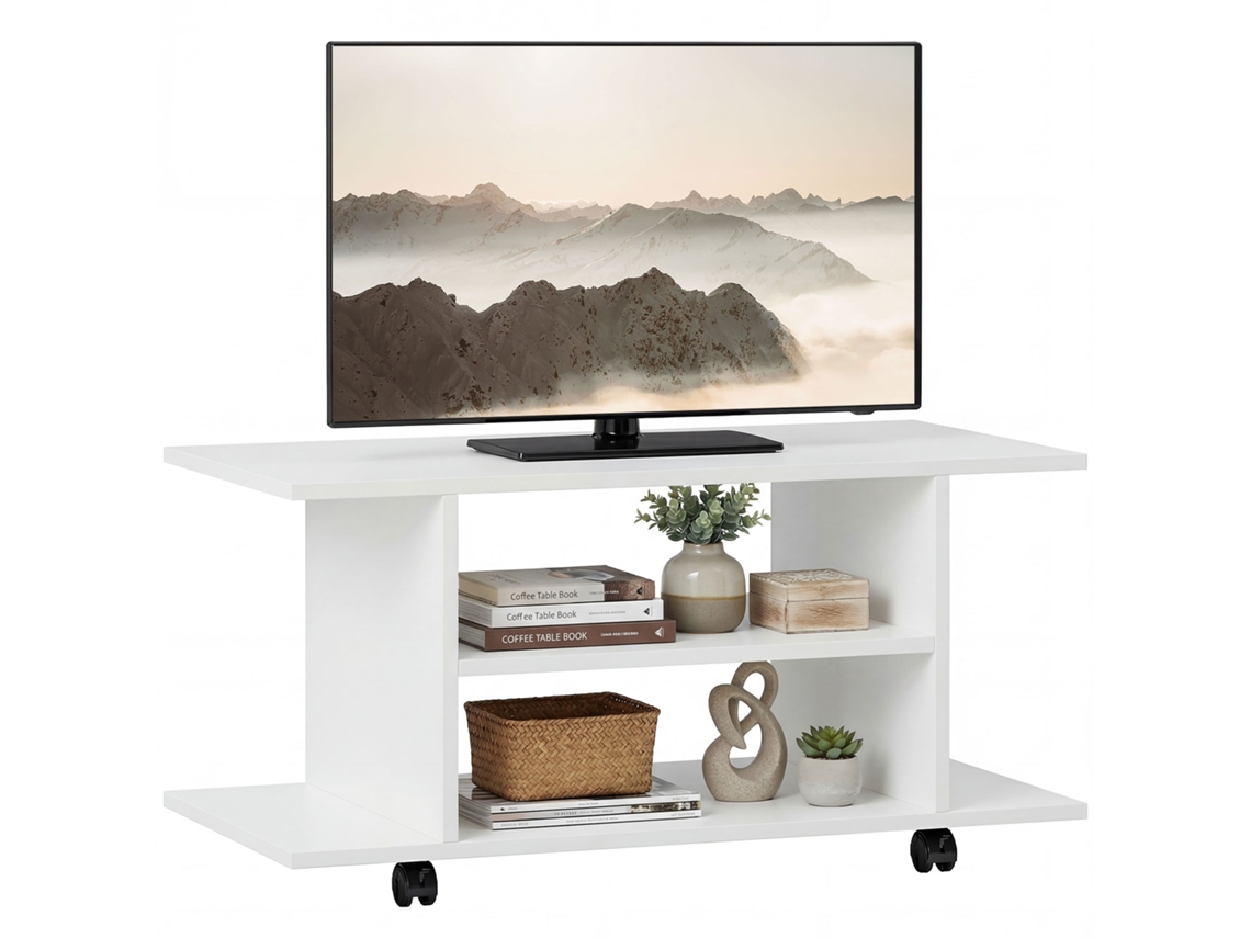 Suporte para Tv Móvel Moderno com Prateleiras, rodízios e Freios 80x40x40cm branco BTFORUS