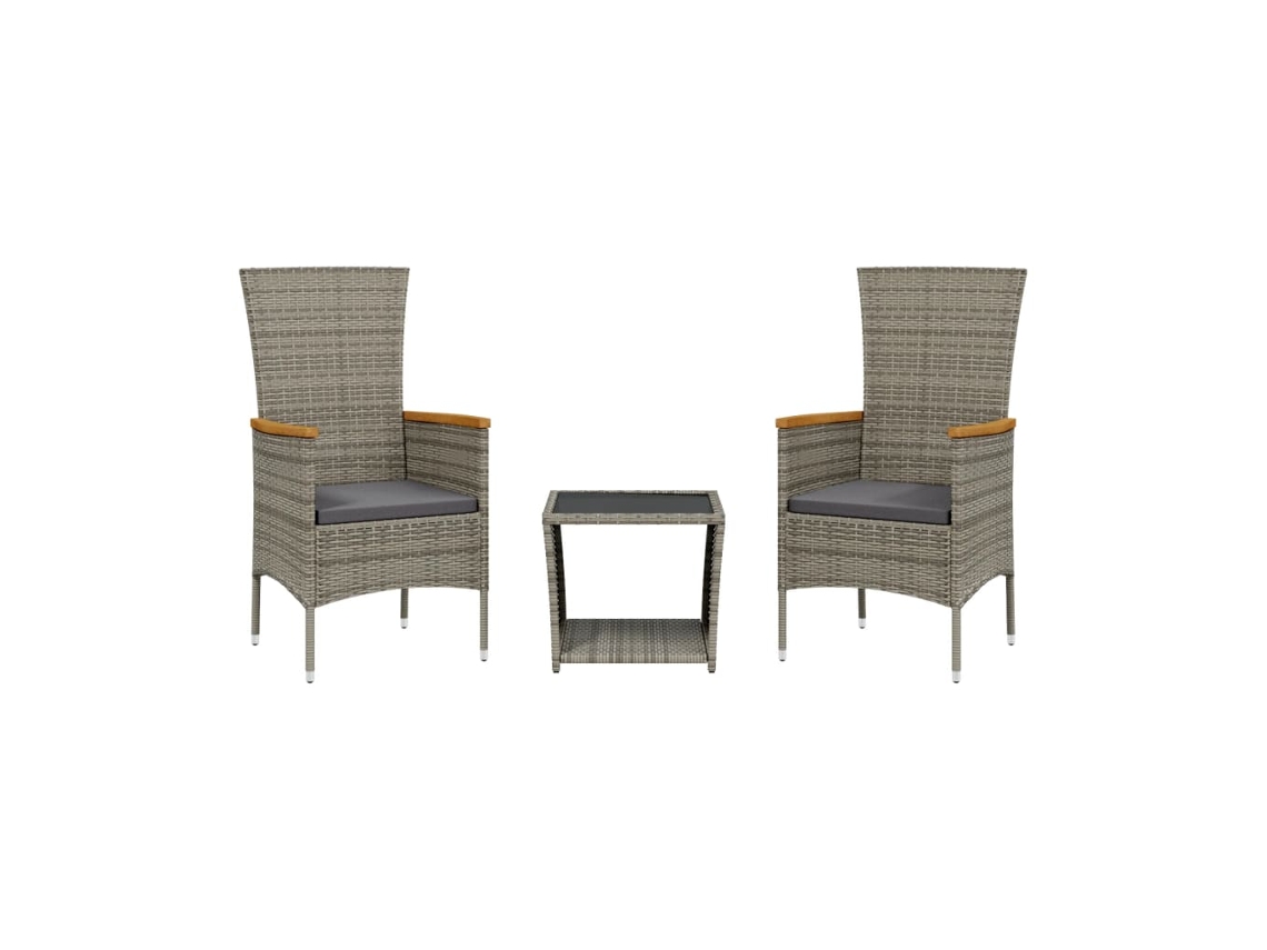 Conjunto de Jantar 3 Pcs para Jardim com Almofadões Vime Pe Cinza MAISON EXCLUSIVE (3 pcs)
