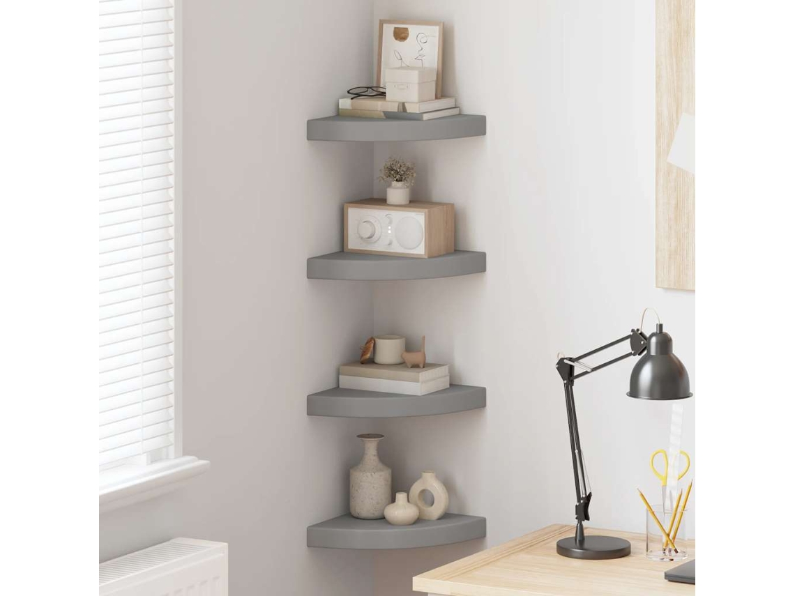Vidaxl Prateleiras De Canto Suspensas 4 Pcs 25x25x3,8cm Mdf Cinza