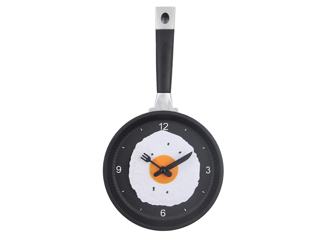 Rebe-reloj De Pared Silencioso Forma De Sartén De Huevo Frito Abs Operado Por Baterías Para Cocina Dormitorio Sala Negro