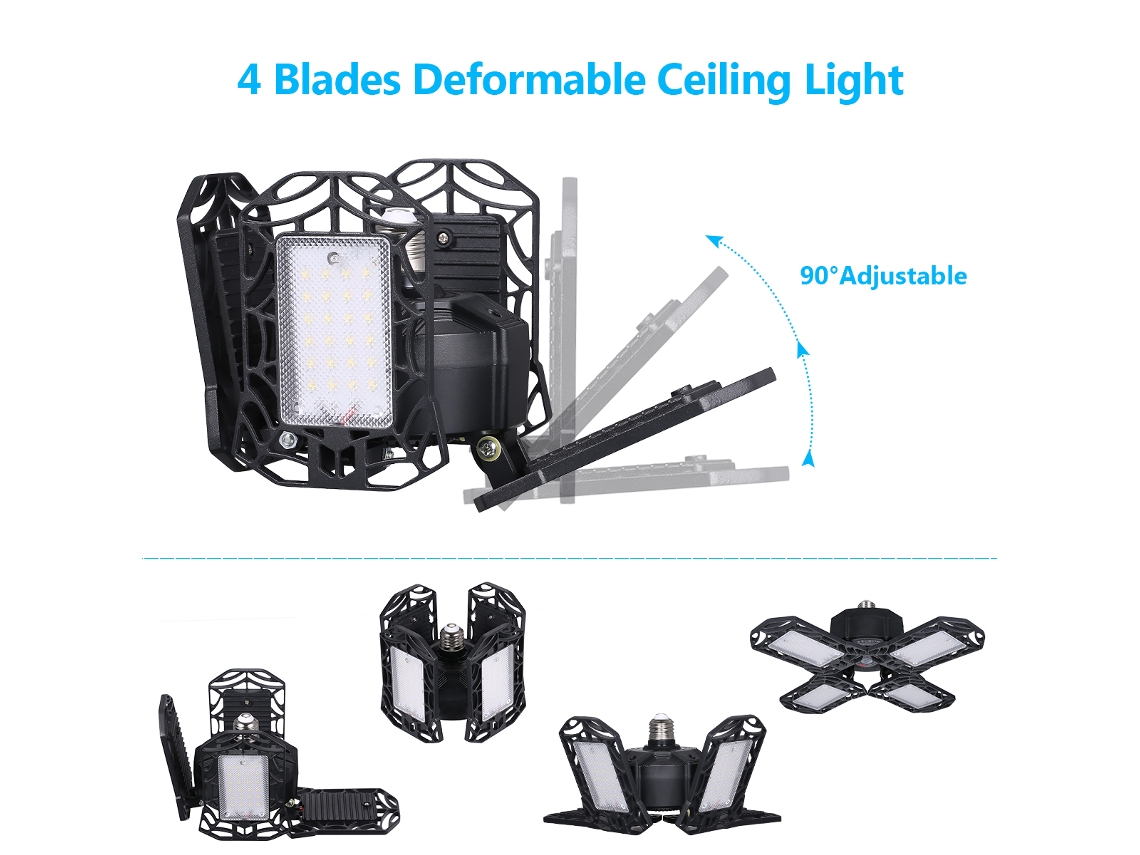 Bj-luz De Garaje Led Tomshine 100w Com Base E26/e27, 4 Lâminas Ajustáveis, Luz Branca 6000-6500k Para Oficinas E Armazéns