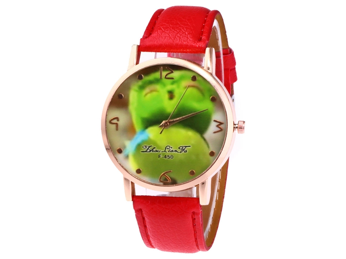 Reloj De Cuarzo Con Correa De Cuero Pu Unisex Dial De Frutas Moda (rojo)