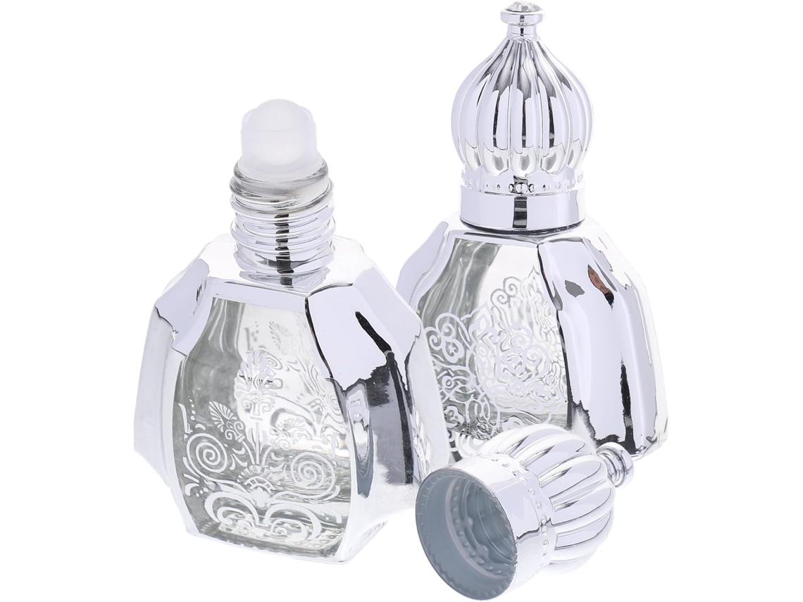 Conjunto De 2 Frascos Roll-on De Vidro Prateado, Com Esfera Multifuncional