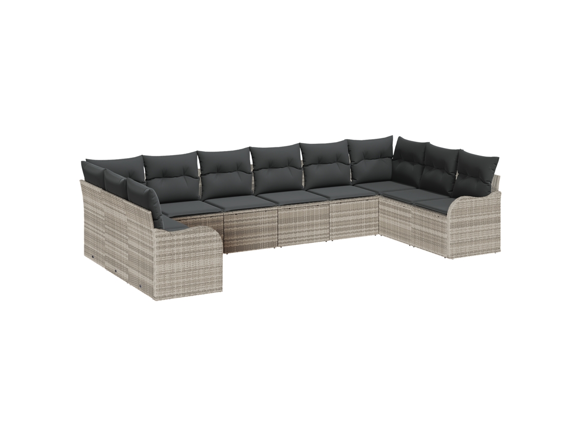 Conjunto 10 Sofá De Jardim Vidaxl Cinzento-claro Vime Pe (344 X 177,5 X 85 Cm)