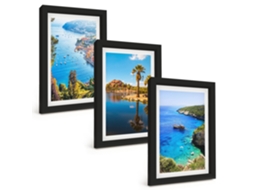 Composição De Quadros Palmeiras À Beira-mar, Água Azul Espelharte (3 Peças 20x30 Cm)