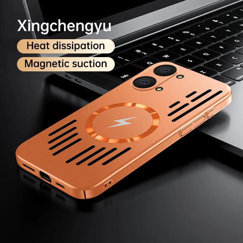 Capa Protetora Magnética Para Dissipação De Calor (poco X8 Pro Laranja), Macia Ao Toque E Resistente A Impactos.
