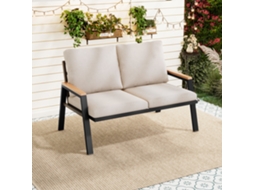Conjunto de móveis de jardim com sofá 2 lugares, aço galvanizado, cinza bege. VELTRIX