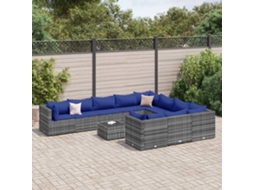 Vidaxl 11 Pcs Conjunto Sofás De Jardim C/ Almofadões Vime Pe Cinzento