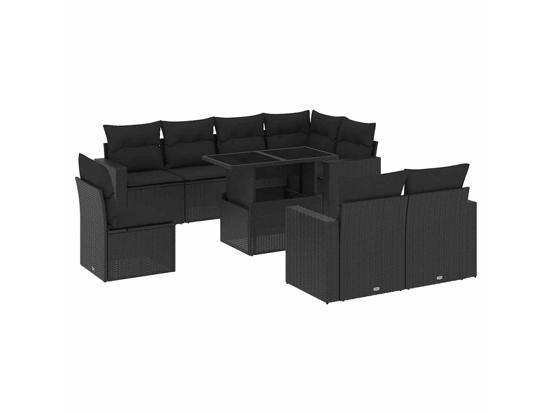 Conjunto de 9 Sofás para Jardim com Almofadões Vime Pe Preto MAISON EXCLUSIVE (9 pcs)