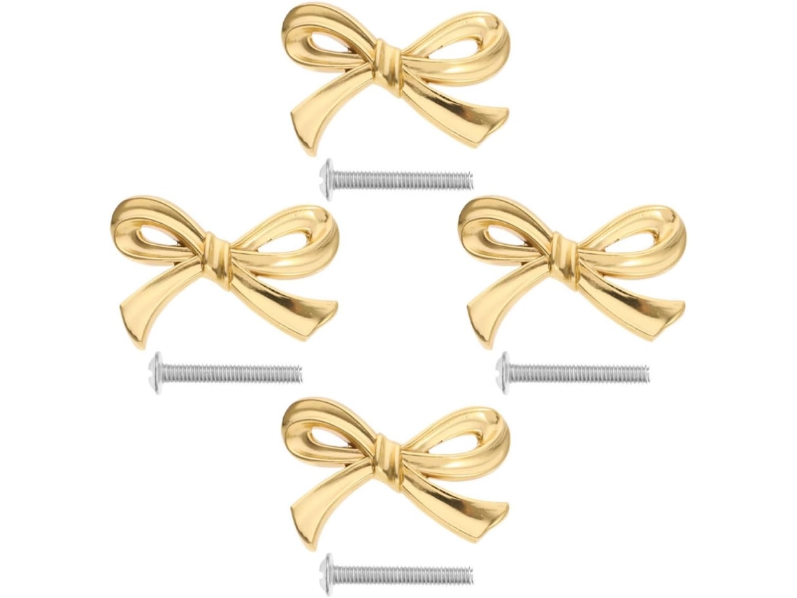 Conjunto De 4 Puxadores Gaveta Lifkome Em Latão Dourado Vintage Com Design Elegante Forma Laço Para Móveis E Armários