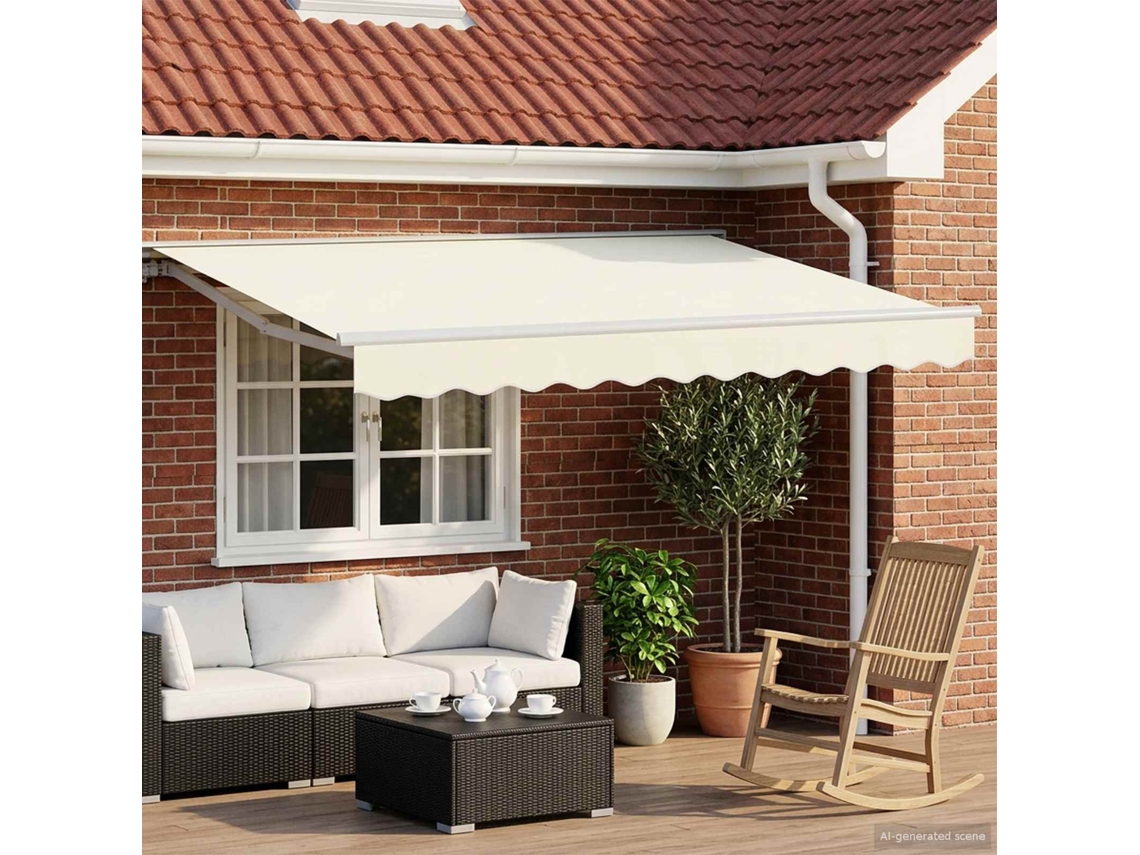 Vidaxl Estrutura De Toldo Manual Com Leds Creme E Branco 2,5 X 2 M