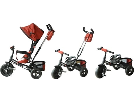 HomCom Triciclo 3 EM 1 para Crianças +18 Meses Vermelho 96x53.5x101cm