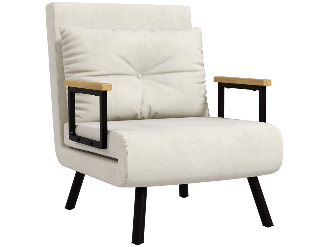 Poltrona Reclinável De Design Escandinavo, Ideal Para Relaxar Ou Ler. Inclui Almofada Com Capitonê, Na Cor Branco Creme.