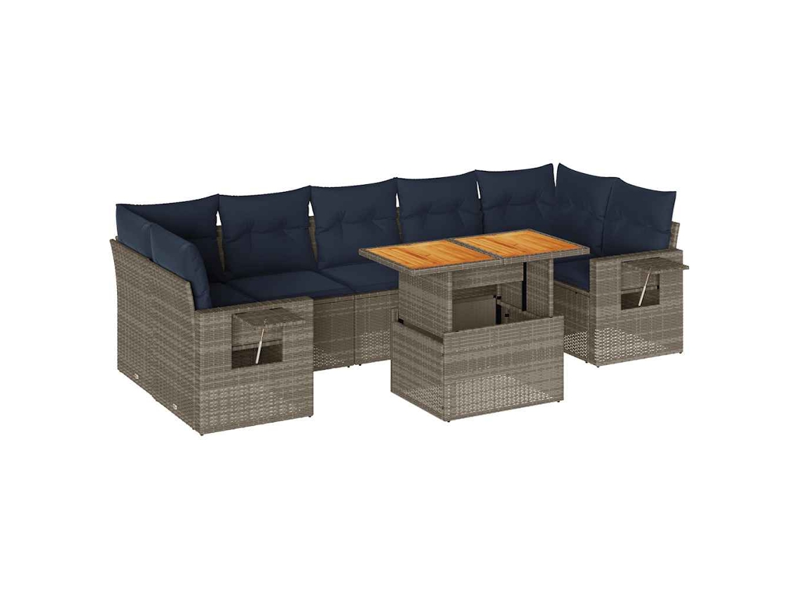 Conjunto de 8 Sofás de Jardim com Almofadões Vime Pe Cinzento MAISON EXCLUSIVE (8 pcs)