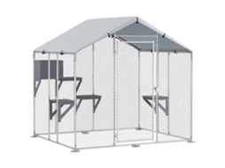Abrigo para Gatos ao Ar Livre em aço galvanizado telhado impermeável para 5 gatos 200x170x195cm | S/MARCA