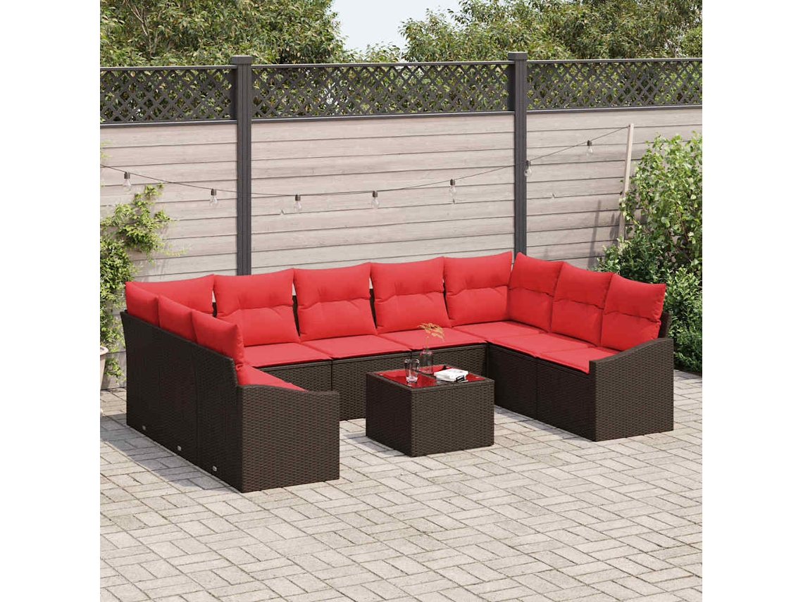 Vidaxl Conjunto De Sofás 10 Unid. Castanho Vime Pe