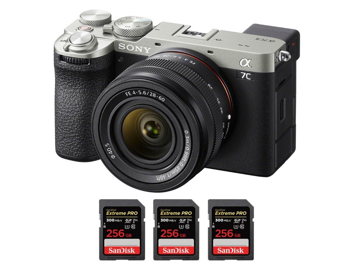 A7c Ii Prateado + Fe 28 60mm F/4 5.6 + 3 Sandisk 256gb Uhs ii 300mb/s Máquina Fotográfica Híbrida + Ebook Pricedirect SONY