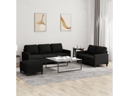 Vidaxl 3 Pcs Conjunto De Sofás Com Almofadões Tecido Preto