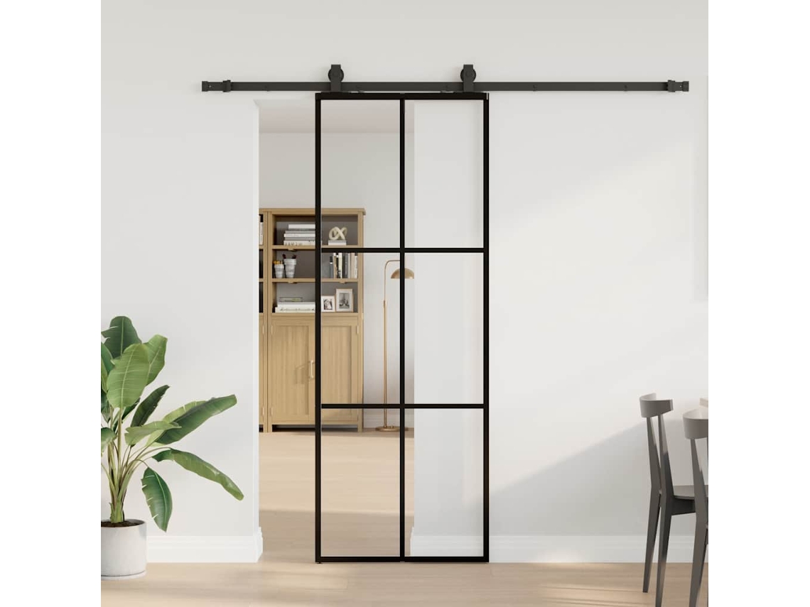 Vidaxl Porta Deslizante C/ Conj. Ferragens 76x205cm Vidro Esg Preto