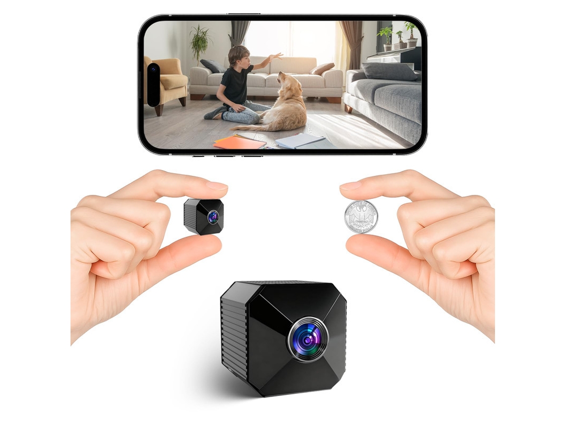 Mini Câmara Sem Fios 4k 2026, Bateria Com Duração De 6 Horas, Visão Noturna Sem Brilho E Alertas De Movimento Preto