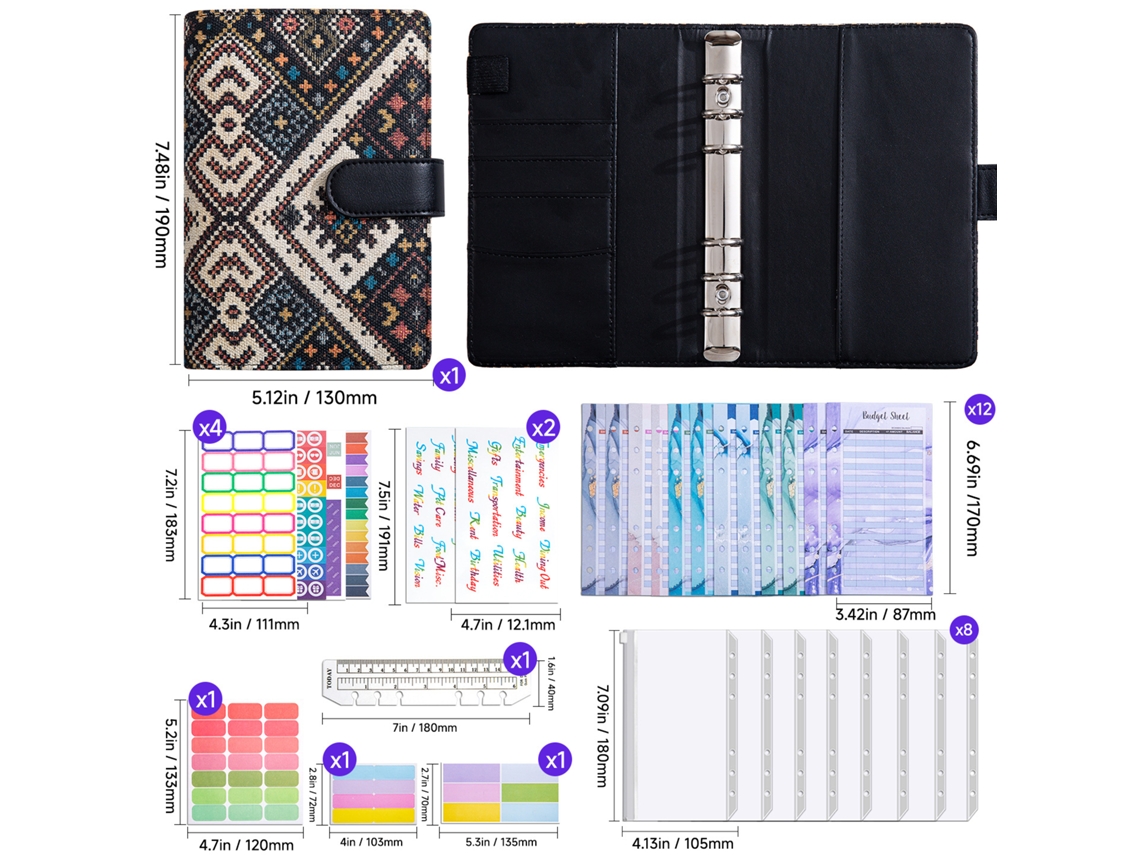 Ethnic Jacquard Fabric Loose Leaf Notebook With Vintage Buckle, Creative Journal Gift Set Black Cloth Texture Deluxe