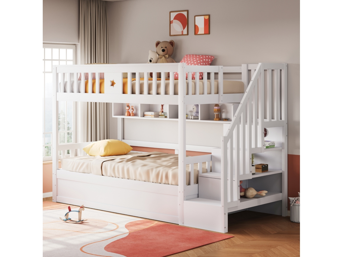 Cama Juvenil Branca 90x200cm Com Hidráulica, Armário E Prateleiras