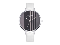 Relógio de Pulso Feminino de Quartzo com Pulseira de Couro Pu Estilo Simples Dial Redondo Branco