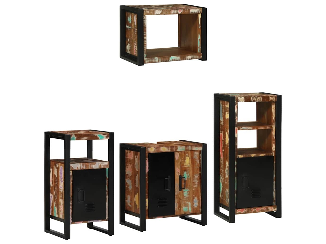 Vidaxl Conjunto De Móveis Para Banheiro 4 Unid. Multicolorido E Preto