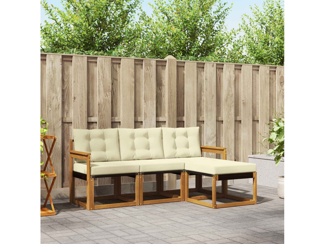 Vidaxl Conjunto De Sofás Para Exterior 4 Unid. Natural E Creme