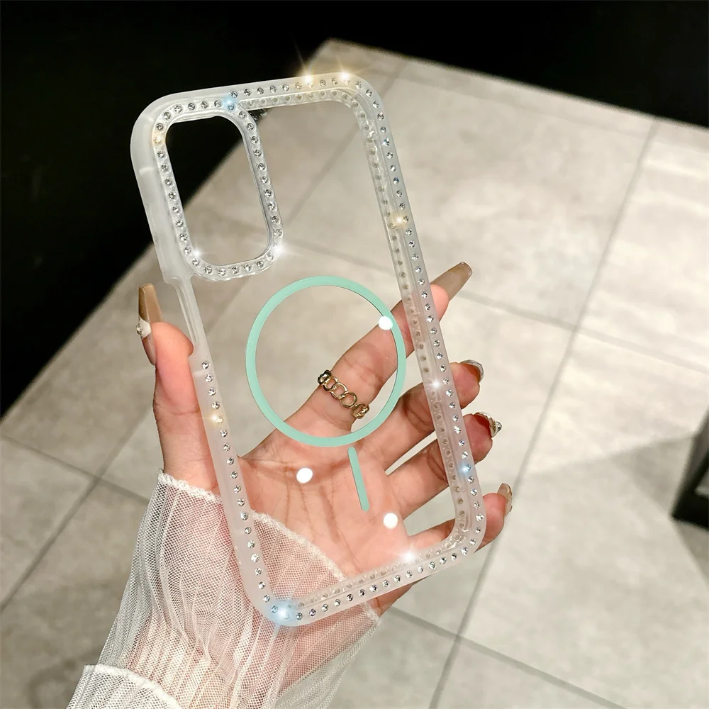 Capa Magnética Transparente Para Celular (verde Samsung S24 Ultra), Capa Rígida Com Glitter