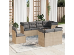Vidaxl 8 Pcs Conjunto De Sofás P/ Jardim Com Almofadões Vime Pe Bege