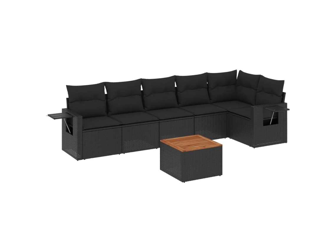 Conjunto de 7 Sofás para Jardim com Almofadões Vime Pe Preto MAISON EXCLUSIVE (N/A)