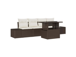 Maison Exclusive - Conjunto De Sofás Com Almofada 5 Pcs Marrom E Creme Vime Pe