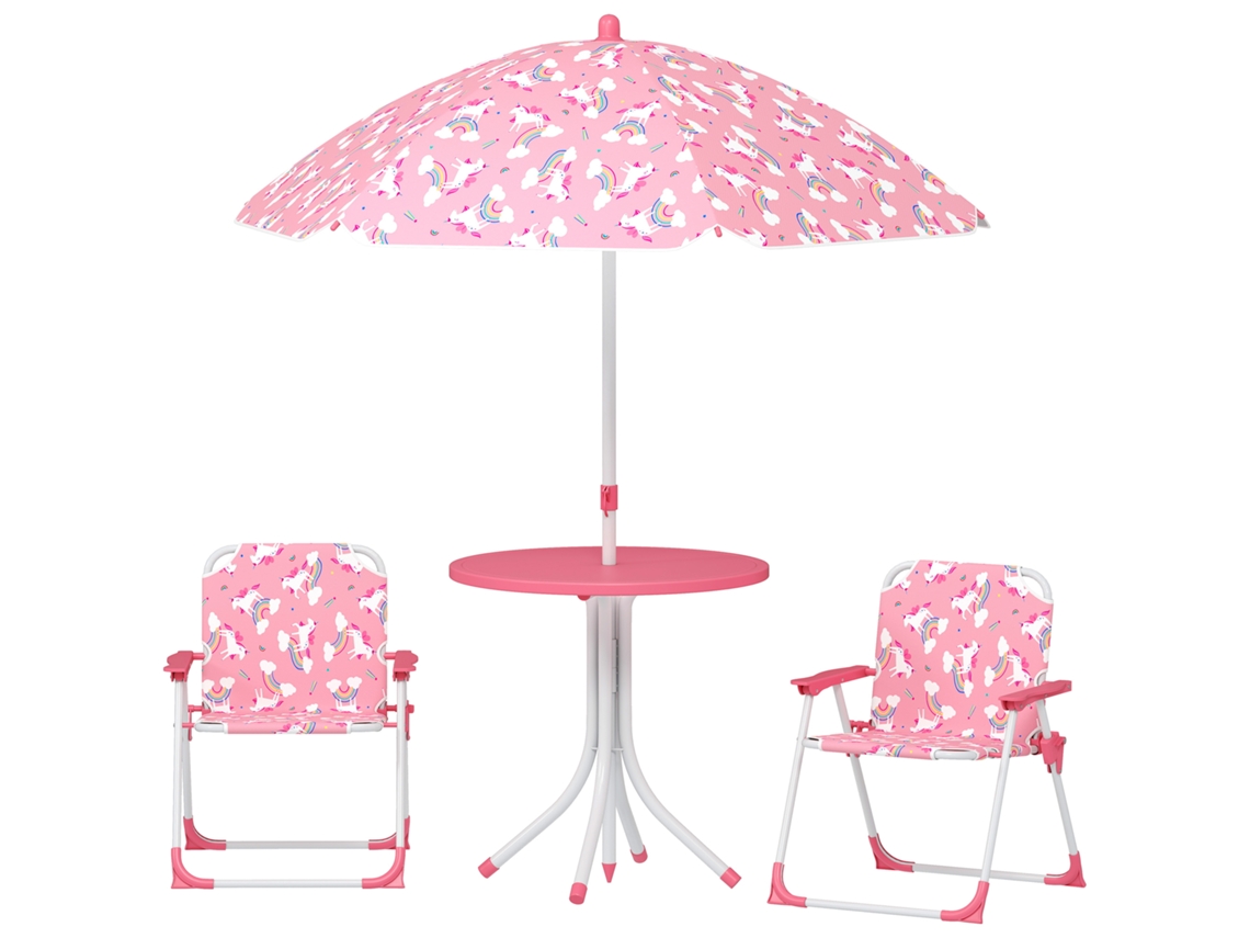 Mesa De Piquenique E Cadeiras Para Crianças Com Sombrinho, Rosa