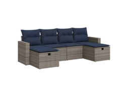 Conjunto de 6 Sofás de Jardim com Almofadões Vime Cinzento MAISON EXCLUSIVE (80x200 cm)