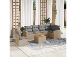 Vidaxl 7 Pcs Conjunto De Sofás P/ Jardim Com Almofadões Vime Pe Bege