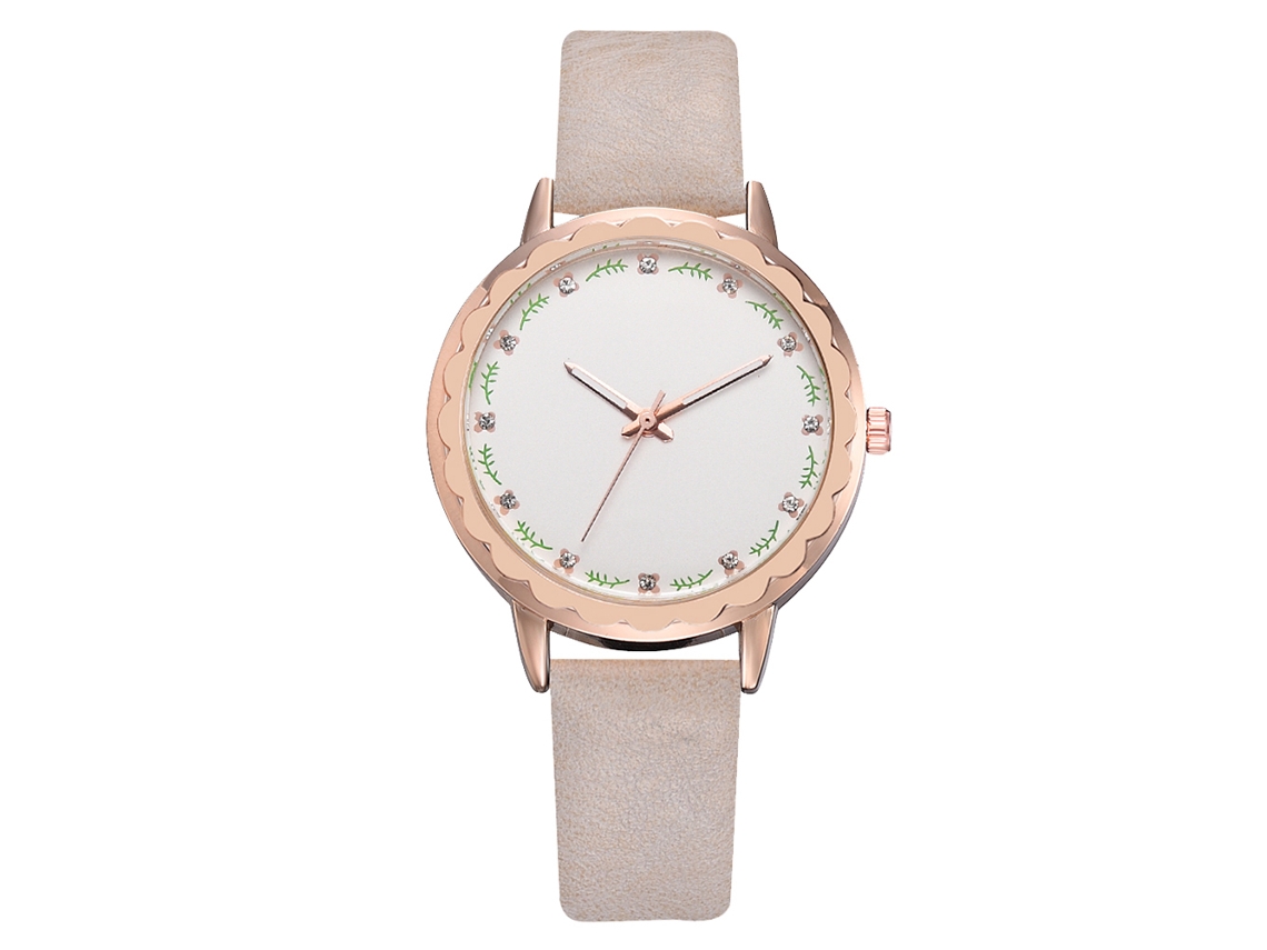 Relógio de Pulso Feminino de Quartzo com Mostrador Redondo Elegante Bege