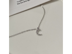 Colar com Pingente de Lua na Água em Prata de Lei 925 , Textura Ondulada, Elegante e Minimalista. MDUG (ouro Branco)