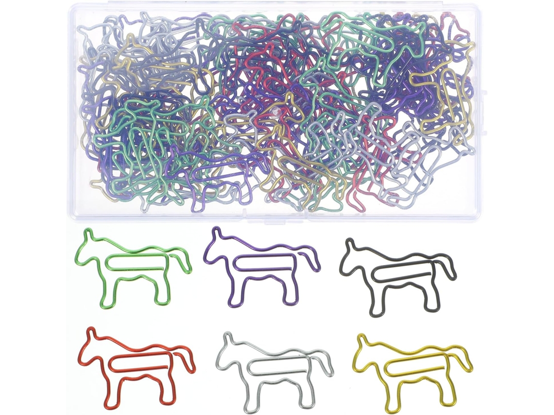 Conjunto De 80-clips Papel Metálicos Pequenos E Coloridos Em Formato Cavalo Para Uso Diário No Escritório
