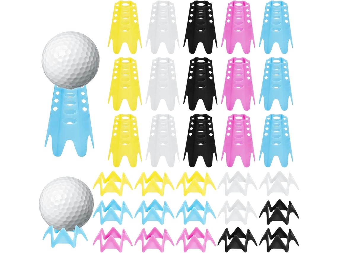 Conjunto de 30 Tees de Plástico para Simulador de Golfe, com Altura Ajustável e Diversas Cores