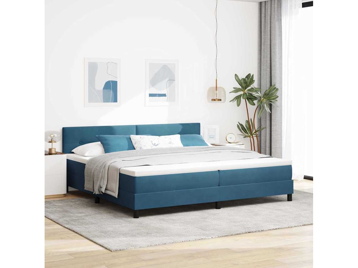 Vidaxl Cama Box Spring Led Azul Escuro 200 X 200 Cm Veludo