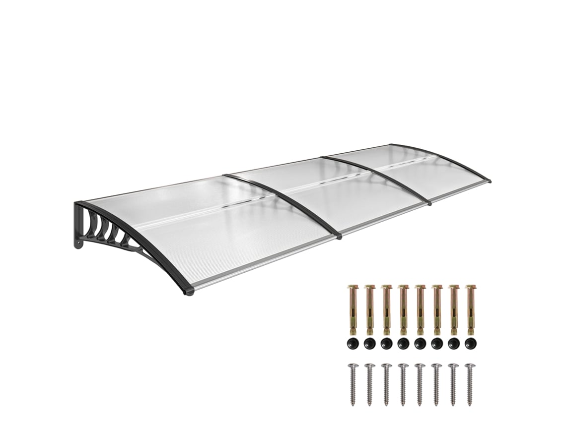 Marquise para portas e janelas 295x90 cm, painéis de policarbonato, liga de alumínio transparente DECORALAR TECH