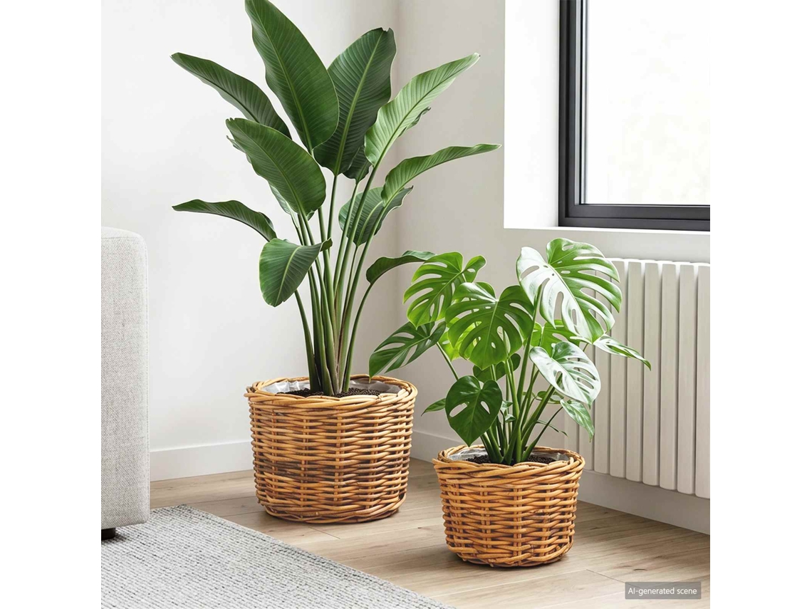 Vidaxl Cesta De Plantas Gendt 2 Unid. Marrom Natural Rattan Kubu