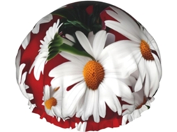 Touca De Banho Tamanho Único Para Homens E Mulheres – Camada Dupla Com Estampa Floral Vermelha Margaridas Brancas, Ideal
