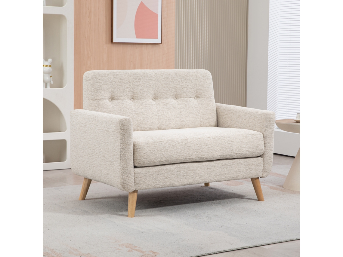 Sofá Moderno de 2 Lugares com Apoios de Braço e Pernas de Madeira Carga 240 Kg para Escritório no Quarto 114x71x82 Cm Bege op