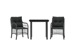 3 Pcs Conjunto de Bistrô com Almofadões Vime Pe Preto MAISON EXCLUSIVE