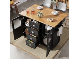 Ilha Cozinha Branco/preto 120x73(45)x93cm, Retrátil, Rodas, Suportes, 2 Portas, 4 Gavetas.-lb