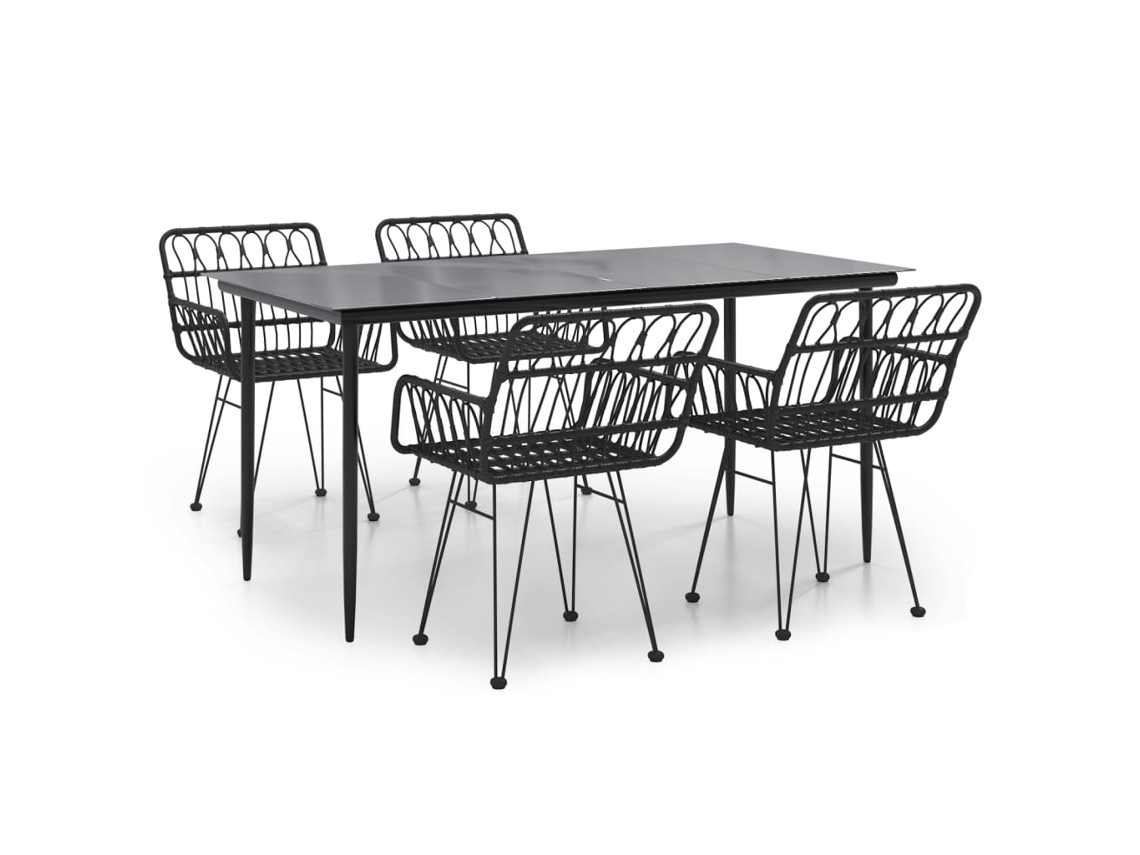 Garden Dining Set, Garden Dining Sets Vidaxl Preto Rattan / Vime (160 X 80 X 74 Cm)
