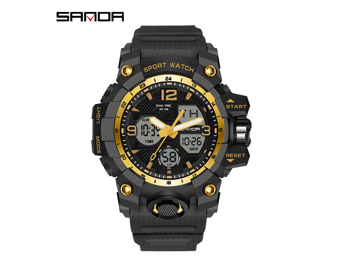 Relógio Esportivo Multifuncional Moderno e Estiloso com Acabamento Luminoso. MDUG (preto e Dourado Masculino)