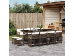 Vidaxl 13 Pcs Conjunto Jantar P/ Jardim C/ Almofadões Vime Pe Castanho